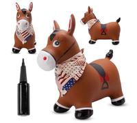 Animal sauteur gonflable, jouet enfant 1 an pour l'intérieur et l'extérieur, pompe manuelle incluse (Cheval brun avec bandana)