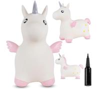Animal sauteur gonflable - Jouet à sauter - Licorne blanc et rose - de 12 mois - caoutchouc de haute qualité - pompe incluse