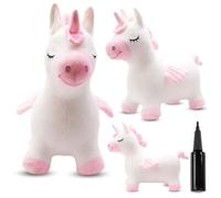 sun baby Animal Sauteur Gonflable, Jouet Enfant 1 an pour l'intérieur et l'extérieur, Design Ergonomique, Pompe Manuelle Incluse (Licorne Blanche en Peluche avec des Ailes)