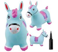 sun baby Animal Sauteur Gonflable, Jouet Enfant 1 an pour l'intérieur et l'extérieur, Design Ergonomique, Pompe Manuelle Incluse (Cheval Bleu et Rose)