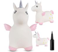 sun baby Animal Sauteur Gonflable, Jouet Enfant 1 an pour l'intérieur et l'extérieur, Design Ergonomique, Pompe Manuelle Incluse (Licorne Blanc et Rose)