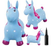 SUN BABY animaux sauteurs à partir de 1 an avec pompe jouet gonflable en caoutchouc de haute qualité et résistant licorne bleue avec corne blanche