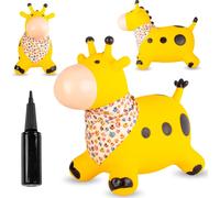 Animal sauteur gonflable, jouet enfant 1 an pour l'intérieur et l'extérieur, pompe manuelle incluse (Girafe jaune)