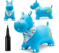SUN BABY animaux sauteurs à partir de 1 an avec pompe jouet gonflable en caoutchouc de haute qualité et résistant bleu hippopotame avec foulard