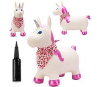 SUN BABY animaux sauteurs à partir de 1 an avec pompe jouet gonflable en caoutchouc résistant et de haute qualité licorne blanche avec corne scintillante