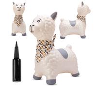 SUN BABY animaux sauteurs à partir de 1 an avec pompe jouet gonflable en caoutchouc résistant et de haute qualité alpaga blanc avec foulard
