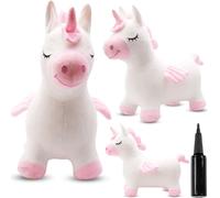 SUN BABY animaux sauteurs à partir de 1 an avec pompe jouet gonflable en peluche résistante et de haute qualité licorne blanche