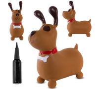SUN BABY animaux sauteurs dès 1 an avec pompe jouet gonflable en caoutchouc résistant de haute qualité chien brun avec foulard