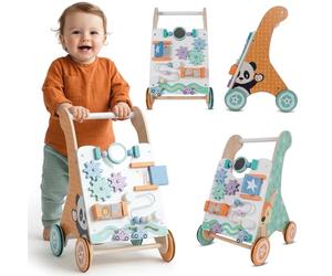 Sun Baby Chariot de Marche en Bois 2 en 1 - Trotteur Bébé Interactif avec Trieur de Formes, Labyrinthe, Xylophone et Miroir, Jouet Éducatif pour Apprendre à Marcher, 12 Mois+