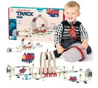 sun baby Circuit avec Locomotive électrique pour Enfants dès 3 Ans - Jouet avec Une Boucle, Un Pont, Un Tunnel, des Panneaux Routiers, des Arbres, des Montagnes