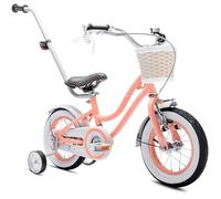 sun baby Heart Bike Vélo Enfant Fille 12 Pouces, dès 2 Ans, avec roulettes stabilisatrices, Barre de poussée, Panier, Sonnette, Frein V-Brake (Abricot, 12 Pouces)
