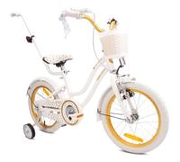 sun baby Heart Bike Vélo Enfant Fille 16 Pouces, dès 4 Ans, avec roulettes stabilisatrices, Barre de poussée, Panier, Sonnette, Frein V-Brake (Or Blanc, 16 Pouces)