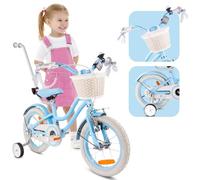 sun baby Heart Bike Vélo pour Une Fille 12 14 16 Pouces, Vélo Enfant 2-6 Ans, avec Barre de poussée, Panier, Sonnette (Silver Moon - Bleu, 14 Pouces)