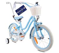 sun baby Heart Bike Vélo pour Une Fille 12 14 16 Pouces, Vélo Enfant 2-6 Ans, avec Barre de poussée, Panier, Sonnette (Silver Moon - Bleu, 16 Pouces)