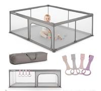 sun baby Parc Enfant avec roses poignée 150x200 cm 0-2 ans Gris, polyester, parois en filet, entrée zippée, pieds antidérapants, sac de transport inclus, cadre en métal