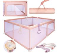 sun baby Parc Enfant avec roses poignée 150x200 cm 0-2 ans Saumon, polyester, parois en filet, entrée zippée, pieds antidérapants, sac de transport inclus, cadre en métal