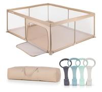 sun baby Parc Enfant avec verte poignée 150x200 cm 0-2 ans Beige, polyester, parois en filet, entrée zippée, pieds antidérapants, sac de transport inclus, cadre en métal