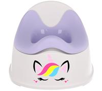 sun baby Pot pour enfants 18-36 mois, pieds antidérapants, dossier ergonomique, insert amovible, plastique robuste, jusqu'à 15 kg (Blanc-Violet + Autocollant Licorne)