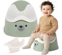 sun baby Pot pour enfants 18-36 mois, pieds antidérapants, dossier ergonomique, insert amovible, plastique robuste, jusqu'à 15 kg (Vert-Blanc + Autocollant Ourson)
