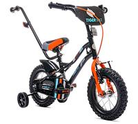 sun baby Tiger Vélo pour Enfant pour garçon 12 Pouces avec Barre de poussée, Sonnette, Réglage en Hauteur du siège et du Volant (12 Pouces, Noir Orange)