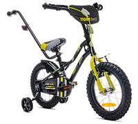 sun baby Tiger Vélo pour Enfant pour garçon 14 Pouces avec Barre de poussée, Sonnette, Réglage en Hauteur du siège et du Volant (14 Pouces, Noir Jaune)