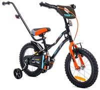 sun baby Tiger Vélo pour Enfant pour garçon 14 Pouces avec Barre de poussée, Sonnette, Réglage en Hauteur du siège et du Volant (14 Pouces, Noir Orange)