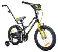 sun baby Tiger Vélo pour Enfant pour garçon 16 Pouces avec Barre de poussée, Sonnette, Réglage en Hauteur du siège et du Volant (16 Pouces, Noir Jaune)
