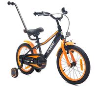 sun baby Tracker Vélo pour Enfant pour garçon 16 Pouces avec Barre de poussée, Sonnette, Réglage en Hauteur du siège et du Volant (Neon Orange, 16 Pouces)