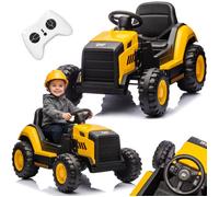 SUN BABY Tracteur Électrique Enfant CAT 3-6 Ans - Télécommande Parentale, MP3, USB, 12V 4,5Ah, 2x30W - Jaune-Noir