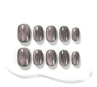 Sun&Beam Nails Faux Ongles Faits Main Courts Carrés Arrondis Gris Noir Paillettes Finition Scintillante 10 Pièces (#108 S)