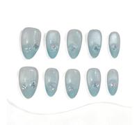 Sun&Beam Nails Faux Ongles Faits Main Forme Amande Courte Bleu Glacier Paillettes Irisées Press-On Nails 10 Pièces (#290 L)