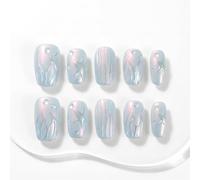Sun&Beam Nails Faux Ongles Faits Main Forme Ballerine Courte Bleu Rose Nacré Textures Aquatiques Étoiles de Mer Perles Fines Paillettes Press-On Nails 10 Pièces (#321 L)