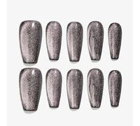 Sun&Beam Nails Faux Ongles Faits Main Trapèze Gris Anthracite Paillettes Or Rose Finition Brillante 10 Pièces (#106 L)