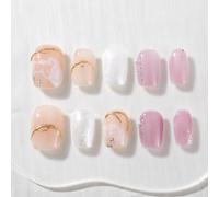 Sun&Beam Nails Faux Ongles Press On Handmade Forme Carrée Courte Violet Lilas et Nude Pailletés Finition Brillante 10 pièces Manucure Rapide pour le Quotidien et les Sorties (#297 S)