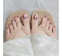 Sun&Beam Nails Ongles artificiels faits main Court pour les orteils à coller en Rose Strass Paillettes Peint à la main design avec autocollants - 10 pièces (#224 L)
