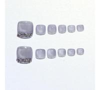 Sun&Beam Nails Ongles artificiels faits main Court pour les orteils à coller en Violet Bleu Strass Paillettes Peint à la main design avec autocollants - 10 pièces (#225 M)