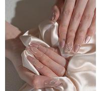 Sun&Beam Nails Ongles artificiels faits main Long Ovale à coller en Rose Violet Strass Scintillant Peint à la main design avec autocollants - 10 pièces (#231 M)