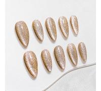 Sun&Beam Nails Ongles artificiels faits main Moyen Amande à coller en Jaune Doré Aimant Couleur unie design avec autocollants - 10 pièces (#266 XS)