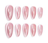 Sun&Beam Nails Ongles artificiels faits main Moyen Amande à coller en Violet Rose Aimant Minimaliste Dégradé design avec autocollants - 10 pièces (#124 L)