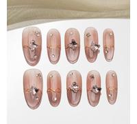 Sun&Beam Nails Ongles artificiels faits main Moyen Ovale à coller en Rose Strass Français Aimant design avec autocollants - 10 pièces (#211 L)