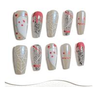 Sun&Beam Nails Ongles artificiels faits main - Press-on Moyen Coffin Ballerine Blanc Rose Argenté Halloween hiver Paillettes autocollants, 10 pièces (#281 L)