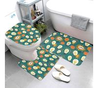 Sun Bulb Lot de 3 tapis de bain à motif fantaisie, absorbants, antidérapants, lavables - Couverture pour abattant de WC en forme de U - Tapis de contour - Tapis de douche doux pour salle de bain