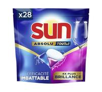 Sun - Capsules Lave-Vaisselle, Absolu, Tout-en-1, Brillance, 28 Pastilles | Nettoyage profond et action dégraissante, technologie bi-texturée, intègre sel régénérant et liquide de rinçage