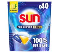 Sun - Capsules Lave Vaisselle, Pro Expert, 4 en 1, Citron, 40 Pastilles | Action 4 en 1 avec Technologie CleanBoost, Élimine les Taches Brûlées de 72h, Tablettes Lave-vaisselle Puissante