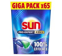 Sun - Capsules Lave Vaisselle, Pro Expert, 4 en 1, Regular, 65 Pastilles | Technologie CleanBoost, Élimine les Taches Brûlées, Dégraisse en Profondeur, Tablettes Lave-vaisselle Puissante
