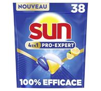 Sun - Pro Expert - Pastilles Lave Vaisselle - Action 4 en 1 - Citron - Elimine 100% des taches brûlées de +72h - dégraissent en Profondeur - 38 Capsules