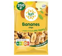 SUN - Chips de Bananes Séchées 250 g - Bananes Croquantes Légèrement Sucrées - Encas Sain et Gourmand - Pour Apéritif, Goûter, Pause Énergie - Idéal Céréales, Granola, Rando, Cuisine Végétale