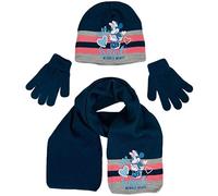 SUN CITY Licence Disney Bonnet, Echarpe et Gants Set 3 Pièces, Blanc/Bleu Marine/Rouge, 52 cm Fille