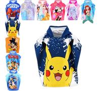 SUN CITY - Poncho Serviette de plage bébé avec capuche | Dessins Animés Manga Jeux Vidéo | Coton Doux ou Microfibre Séchage Rapide | Plage Piscine [55x55-18178 Bleu]