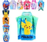 SUN CITY - Poncho Serviette de plage pour enfant avec capuche | Dessins Animés Manga Jeux Vidéo | Coton Doux ou Microfibre Séchage Rapide | Plage Piscine [55x55-18270 Bleu clair]